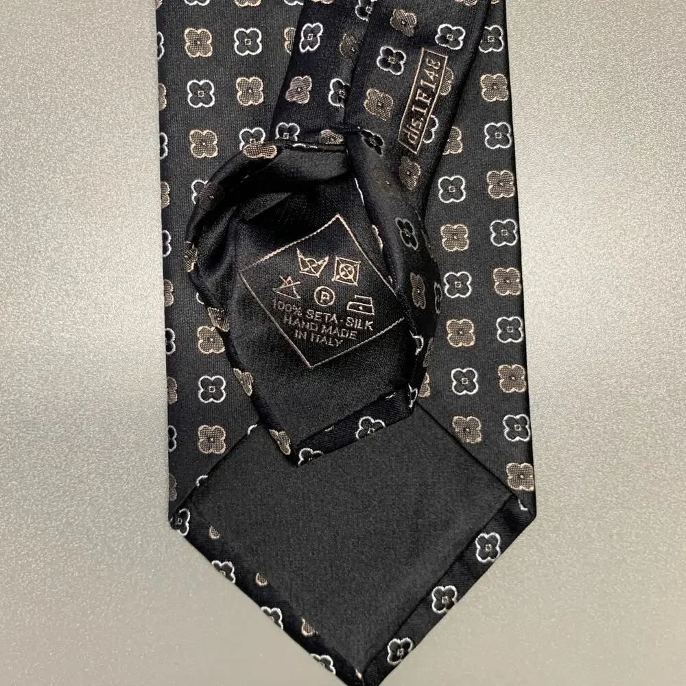 BRIONI Black Tan Floral Silk Tie